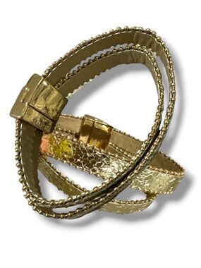 Double Row Cuff Shiny Wrap Bracelet Silver Gold Clasp Link